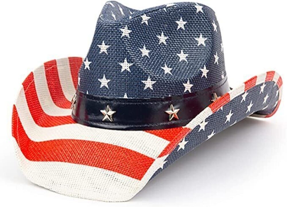 1945 Patriot ’s Vintage Tea-Stained USA American Flag Cowboy Hat w/Western
